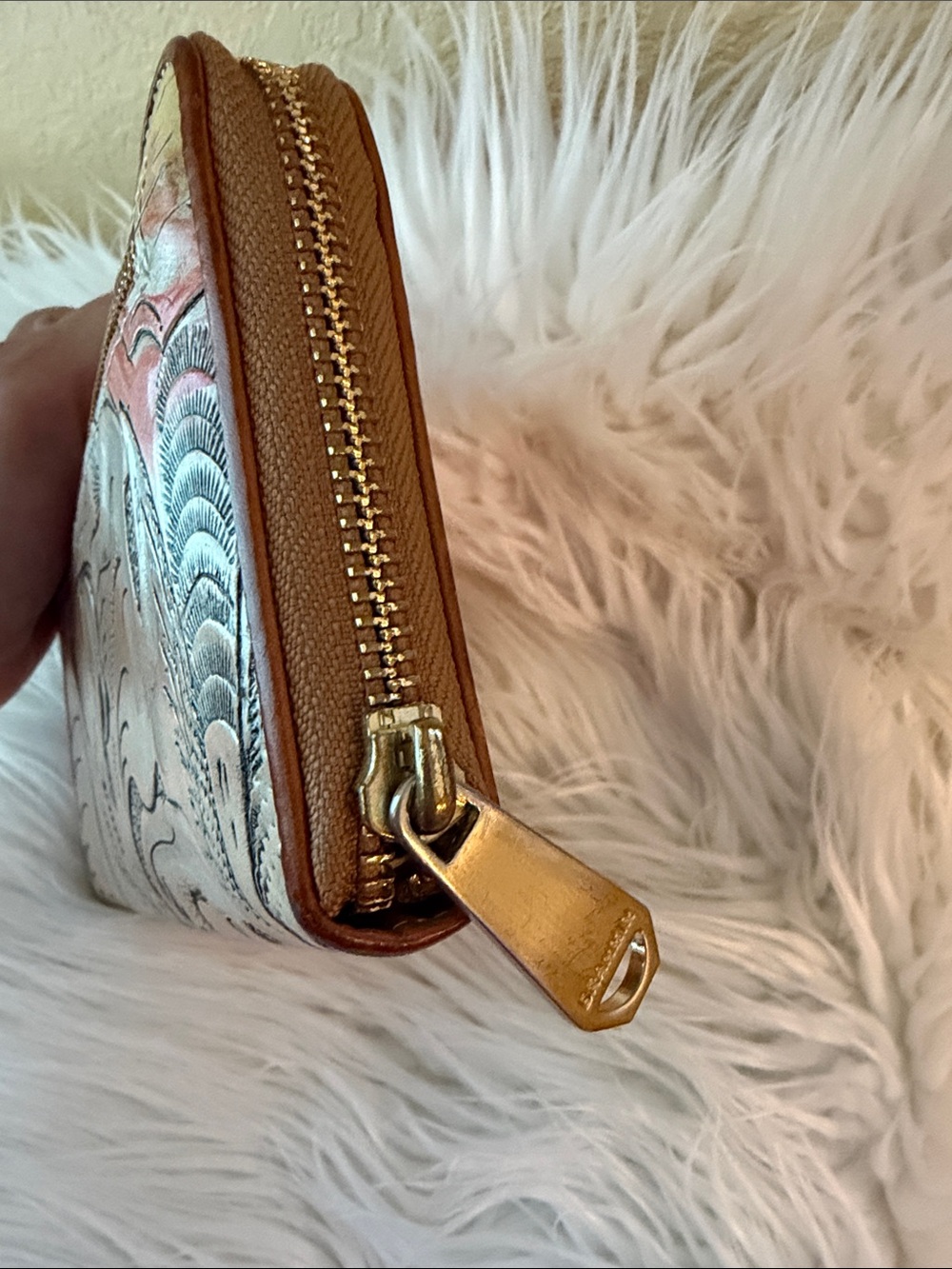 Brahmin Peach Floral Leather Zip Wallet with Gold Bar - Picture 6 of 10